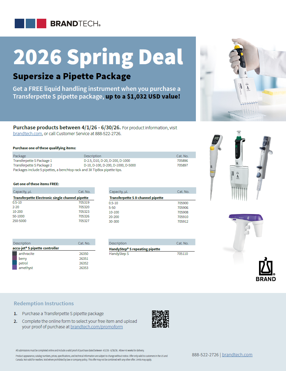 Purchase a Transferpette S Pipette Package and Receive a Liquid Handling Instrument at No Charge