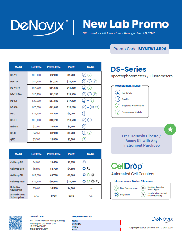 Enjoy Special Savings on DS-Series Spectrophotometers and Fluorometers and the CellDrop Automated Cell Counter