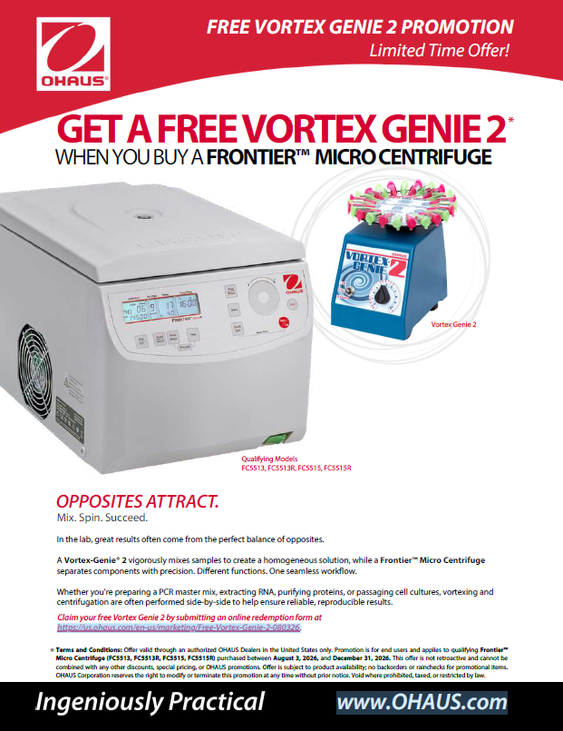 Purchase a Frontier Microcentrifuge and Receive a Vortex-Genie 2 at No Additonal Cost